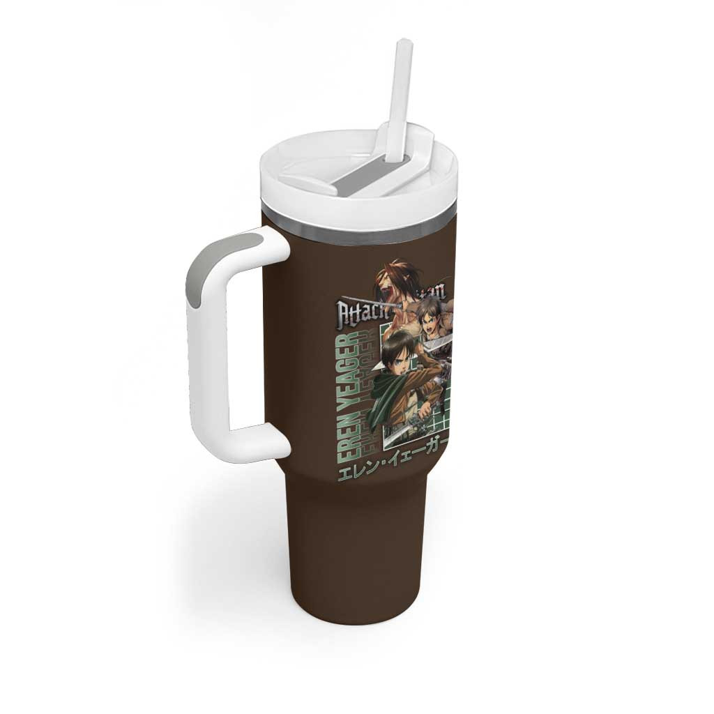 Eren Yeager Attack On Titan Tumbler With Handle With Vintage Brown Corps Spirit