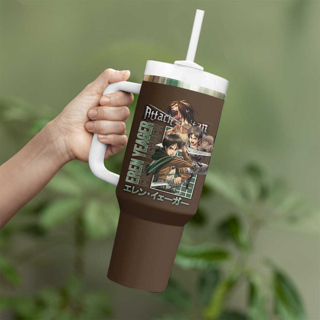 Eren Yeager Attack On Titan Tumbler With Handle With Vintage Brown Corps Spirit
