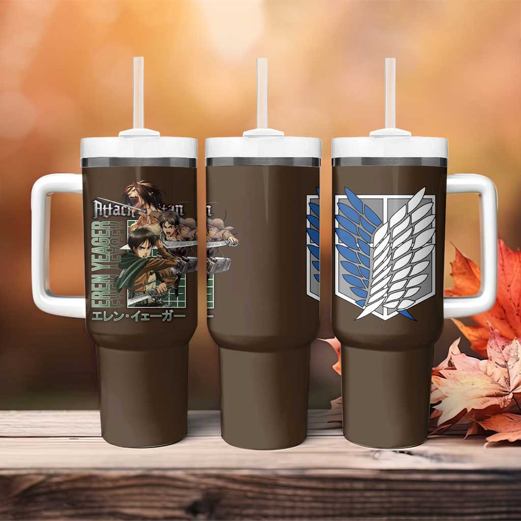 Eren Yeager Attack On Titan Tumbler With Handle With Vintage Brown Corps Spirit