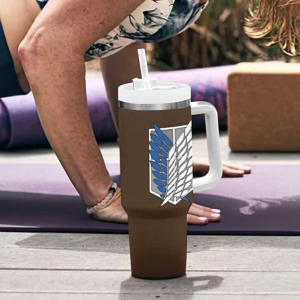 Eren Yeager Attack On Titan Tumbler With Handle With Vintage Brown Corps Spirit