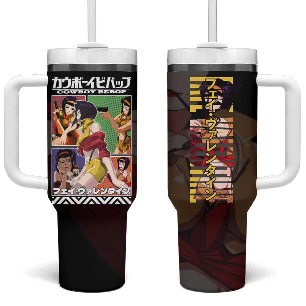 Faye Valentine Cowboy Bebop Tumbler With Handle With Black And Yellow Pop Art Panels