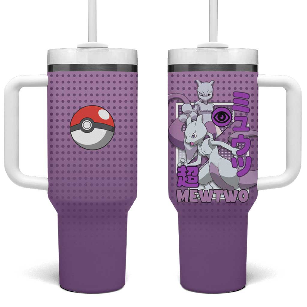 Featuring Mewtwo Character Tumbler With Handle With Japanese Text And Pokeball Design