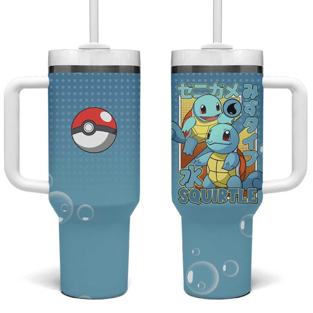 Featuring Squirtle Character Tumbler With Handle With Bubbles And Japanese Text Design
