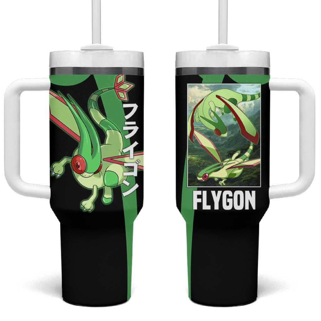 Flygon Green Anime Tumbler With Handle With Dragon Wings And Desert Explorer Style