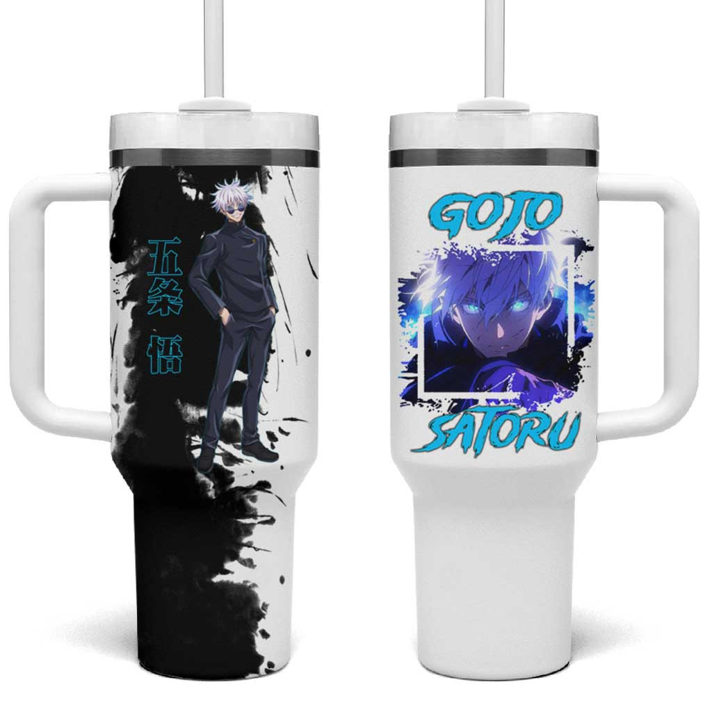 Gojo Satoru Jujutsu Kaisen Tumbler With Handle With Cursed Energy Blue Brushstroke Style