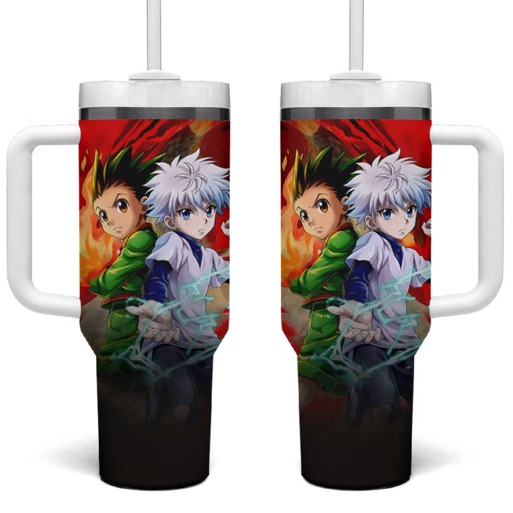 Gon Killua Hunter X Hunter Tumbler With Handle With Electrifying Red Flame Aura Theme