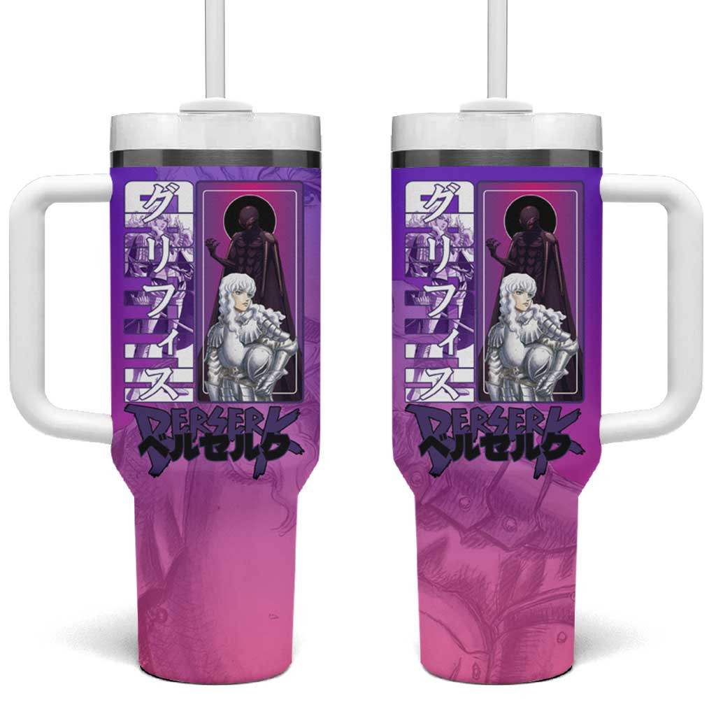 Griffith Berserk Anime Tumbler With Handle With Femto Design And Purple Manga Art Style