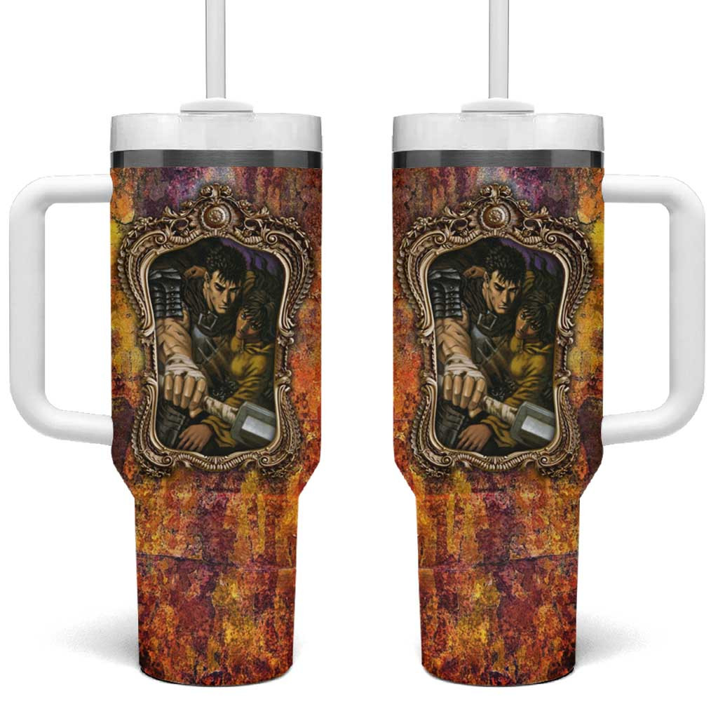 Guts And Casca Berserk Tumbler With Handle With Antique Frame Romance Background