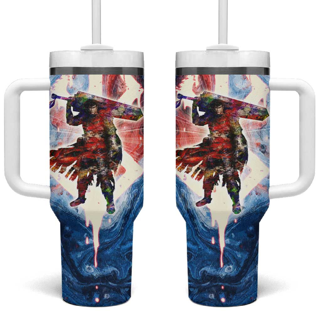 Guts Berserk Tumbler With Handle With Splattered Paint Abstract Background