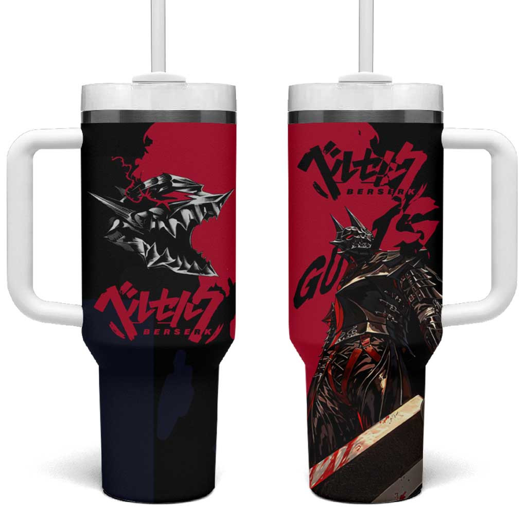 Guts Berserk Tumbler With Handle With Sword Design And Red Black Anime Art
