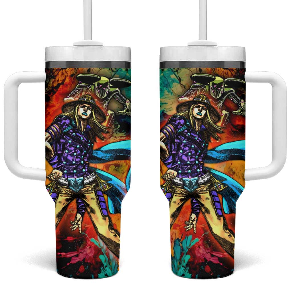 Gyro Zeppeli Jojos Bizarre Adventure Tumbler With Handle With Golden Spin Steel Theme
