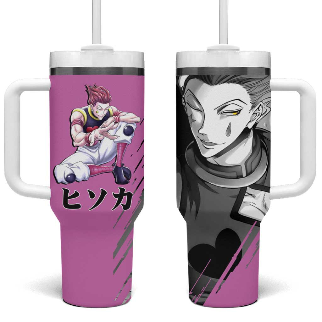 Hisoka Hunter X Hunter Tumbler With Handle With Card Trick Pink And Black Split Design