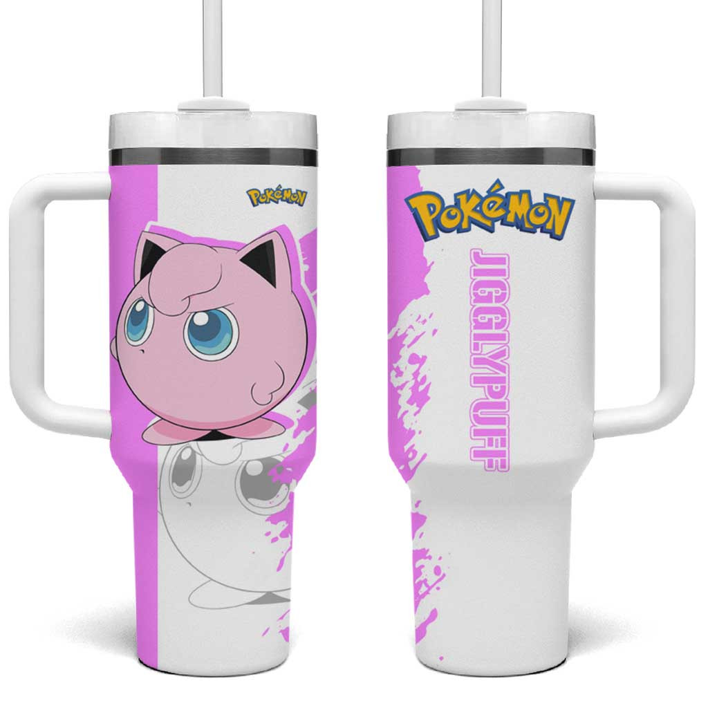 Jigglypuff Character Tumbler With Handle With Pink And Purple Graphic Design