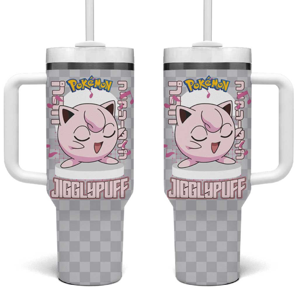 Jigglypuff Poke Tumbler With Handle With Checkered Gray Stage Idol Theme