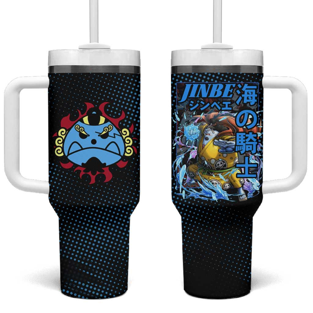 Jinbe Tumbler With Handle With Ocean Knight Design In Black And Blue Anime Style