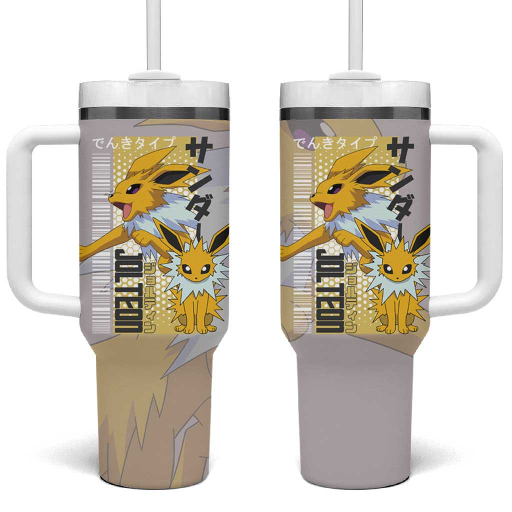 Jolteon Poke Tumbler With Handle With Vintage Grey Pokball Barcode Style