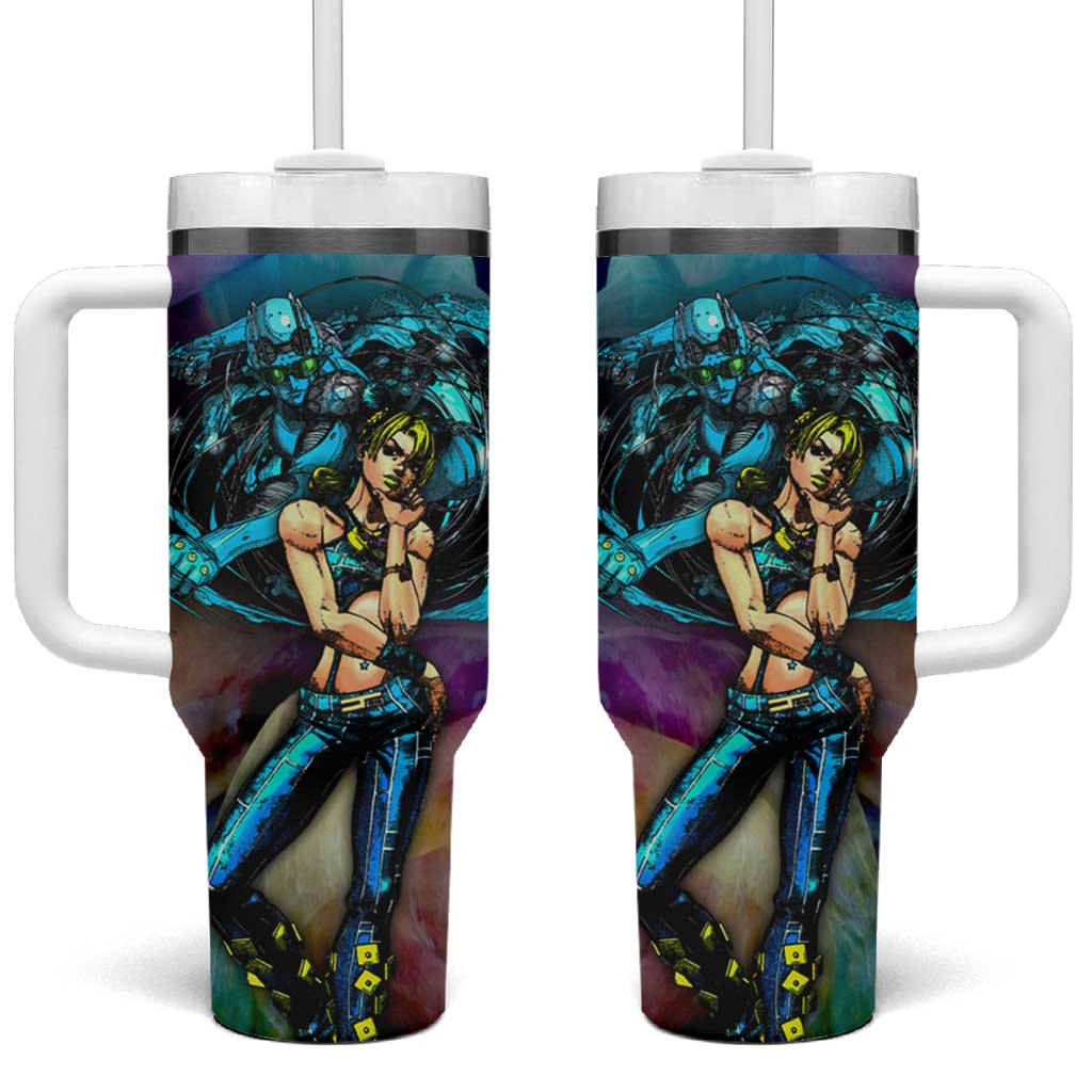 Jolyne Cujoh Jojos Bizarre Adventure Tumbler With Handle With Aqua Swirl Stand Aura
