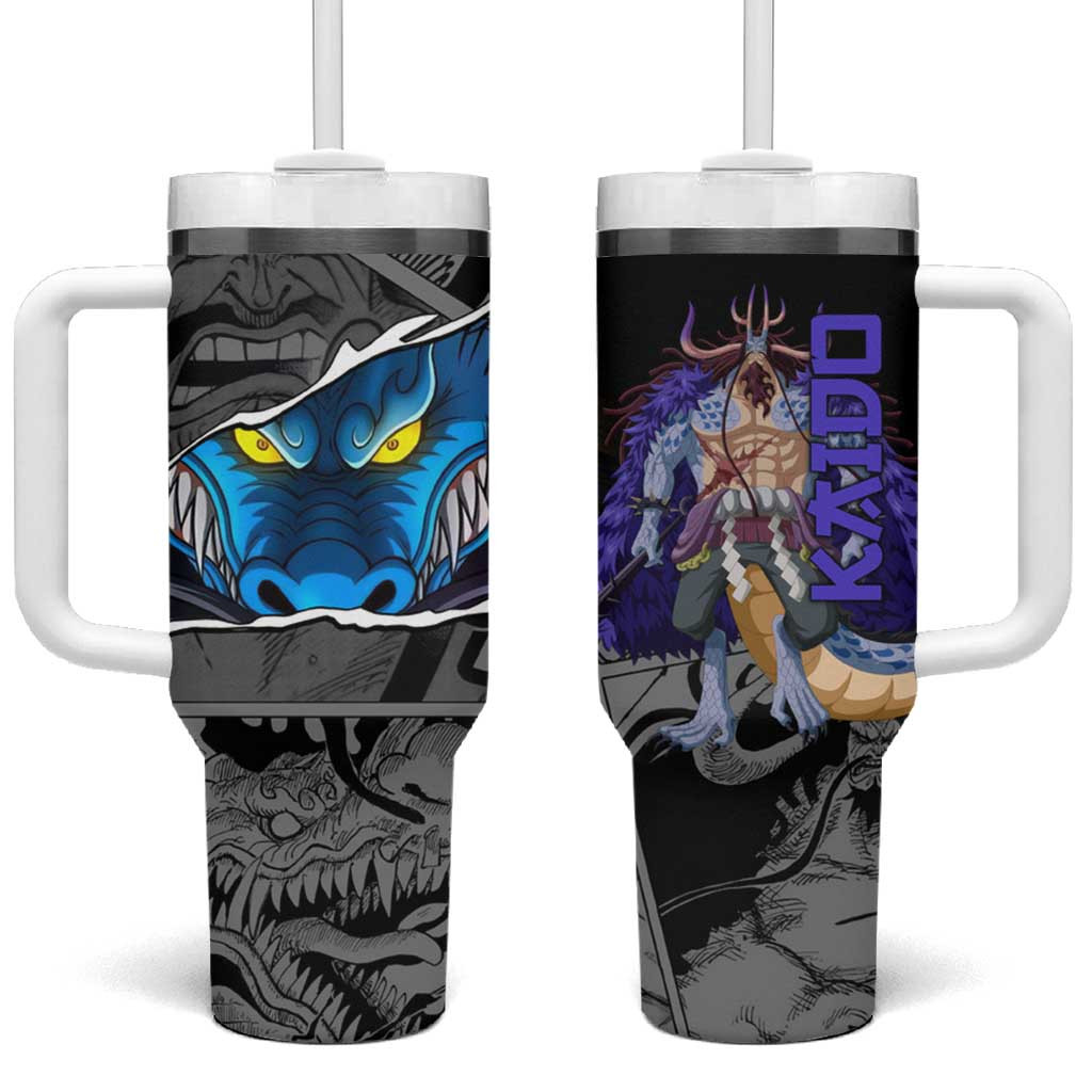 Kaido One Piece Tumbler With Handle With Dragon Form And Beast Pirate Emblem Design