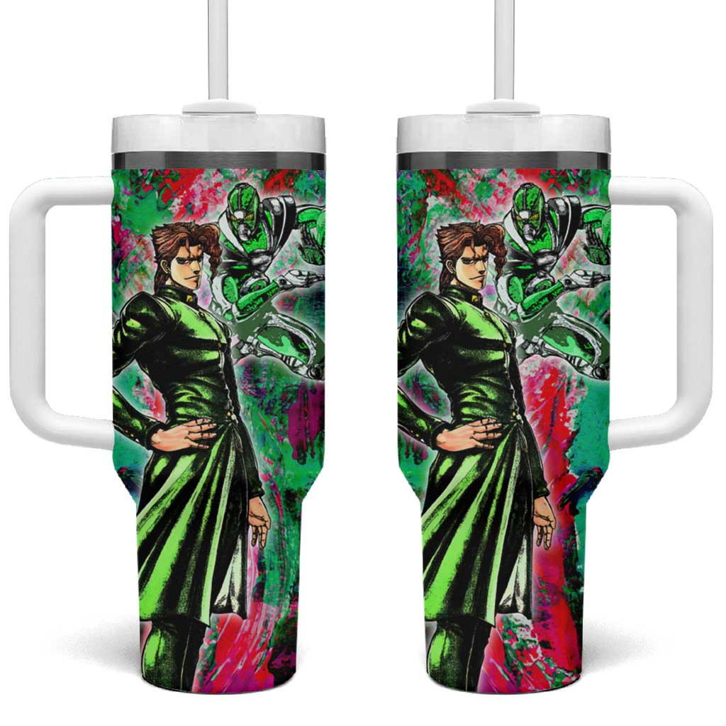 Kakyoin Jojos Bizarre Adventure Tumbler With Handle With Electric Green Splash Pattern