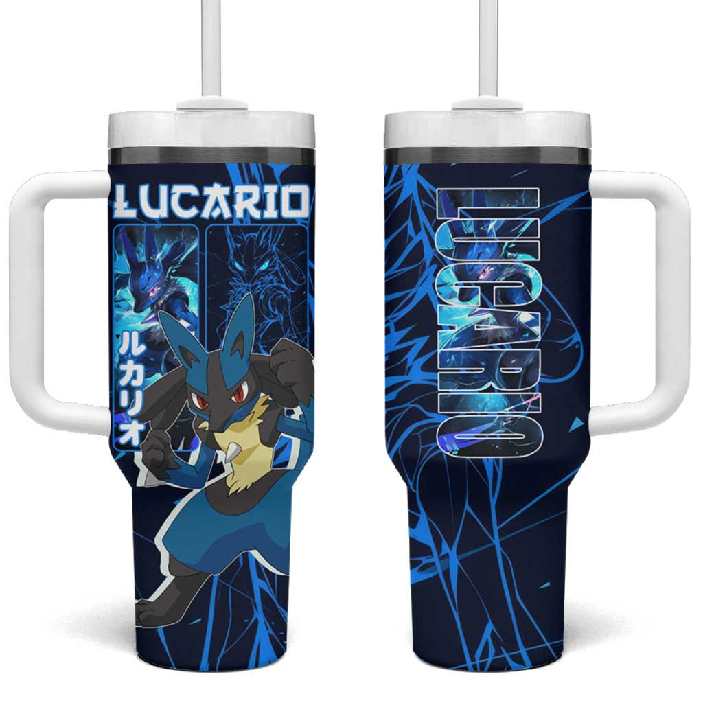 Lucario Poke Tumbler With Handle With Blue Aura Line Art