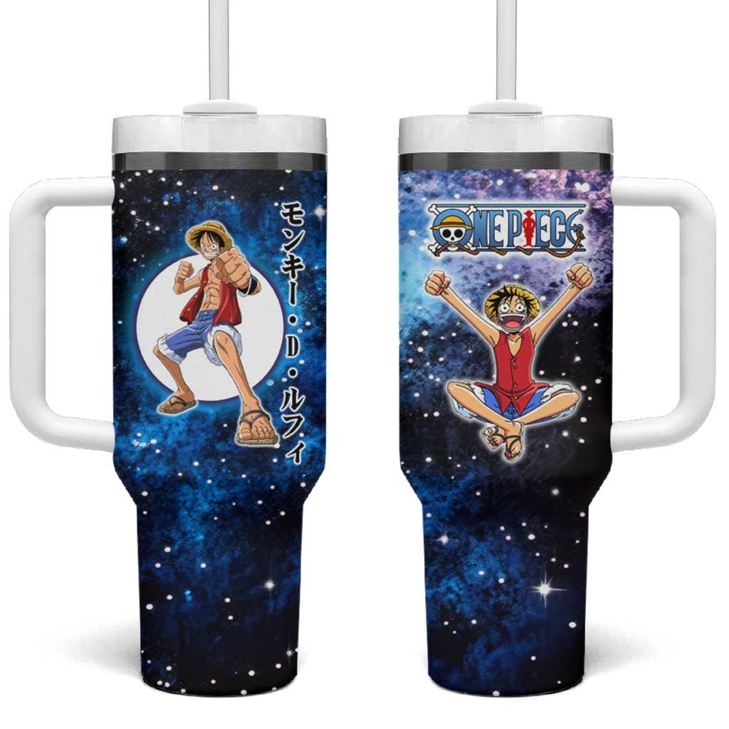 Luffy Galaxy Tumbler With Handle With Straw Hat Pirate Design And Space Background