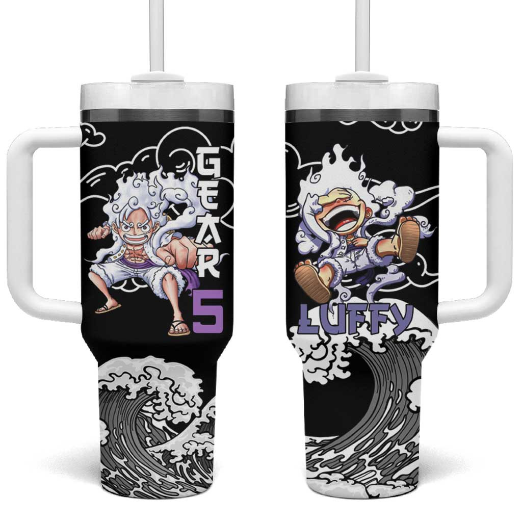Luffy Gear 5 One Piece Tumbler With Handle With Cloud Aura And Straw Hat Pirate Symbols