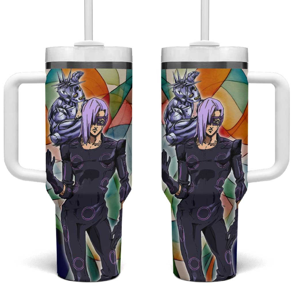 Melone Jojos Bizarre Adventure Tumbler With Handle Vibrant Stained Glass Pattern