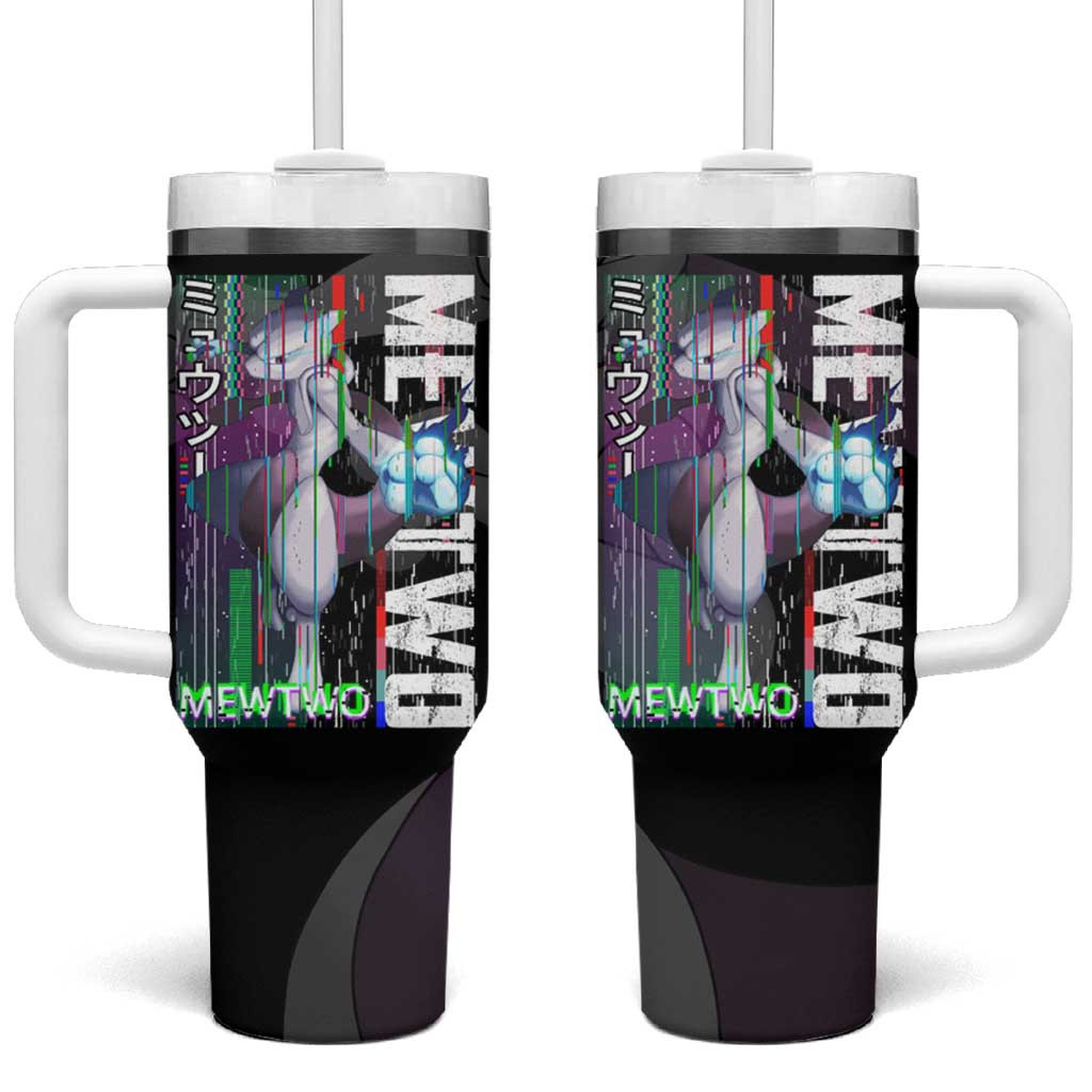 Mewtwo Poke Tumbler With Handle With Black Glitch Effect Digital Combat Style