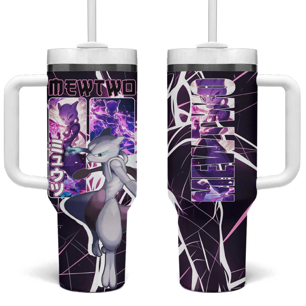Mewtwo Poke Tumbler With Handle With Psychic Power Aura And Dual Pose Design Poke Anime