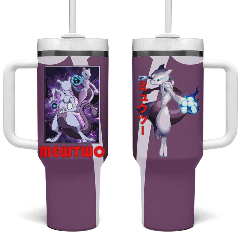 Mewtwo Psychic Type Tumbler With Handle With Shadow Ball Aura And Battle Stance Artwork