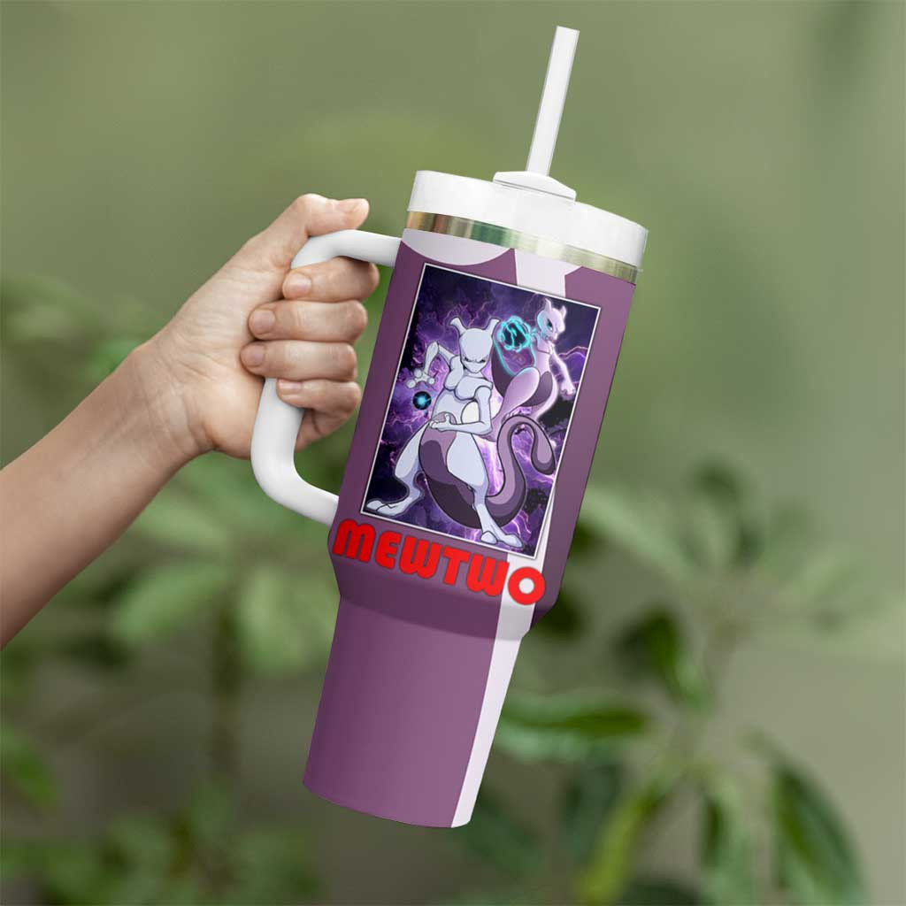 Mewtwo Psychic Type Tumbler With Handle With Shadow Ball Aura And Battle Stance Artwork