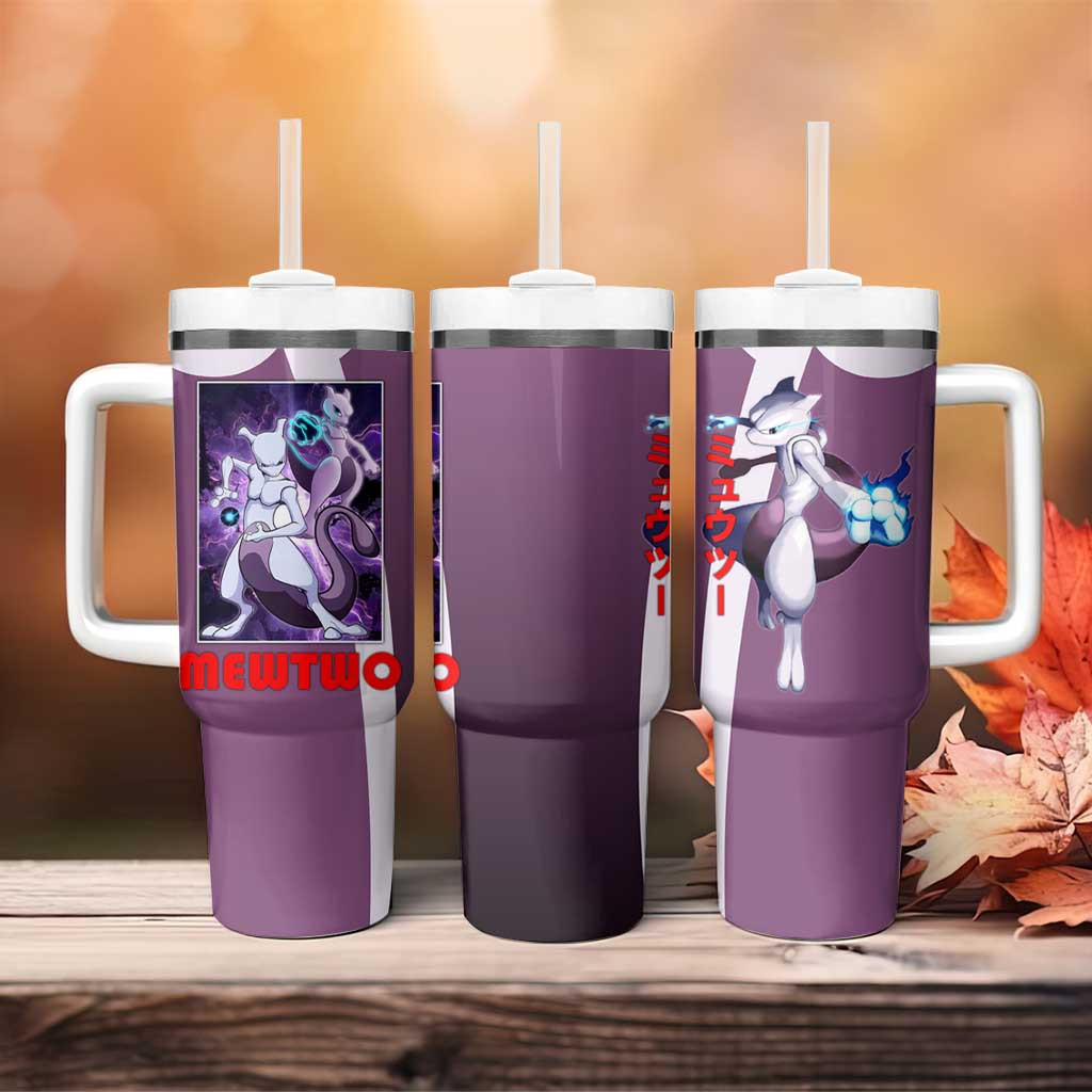 Mewtwo Psychic Type Tumbler With Handle With Shadow Ball Aura And Battle Stance Artwork