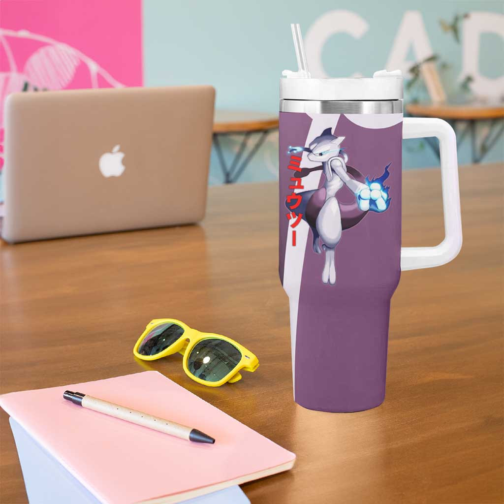 Mewtwo Psychic Type Tumbler With Handle With Shadow Ball Aura And Battle Stance Artwork