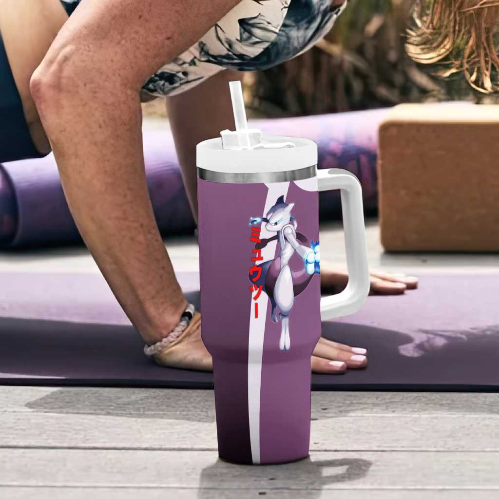 Mewtwo Psychic Type Tumbler With Handle With Shadow Ball Aura And Battle Stance Artwork
