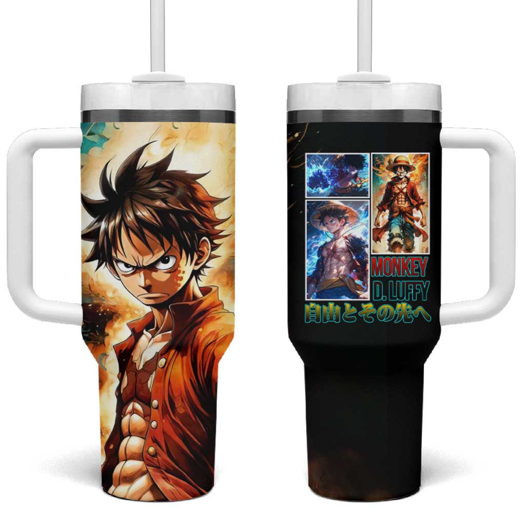 Monkey D Luffy Fire Aura Tumbler With Handle One Piece Anime Pirate King Design