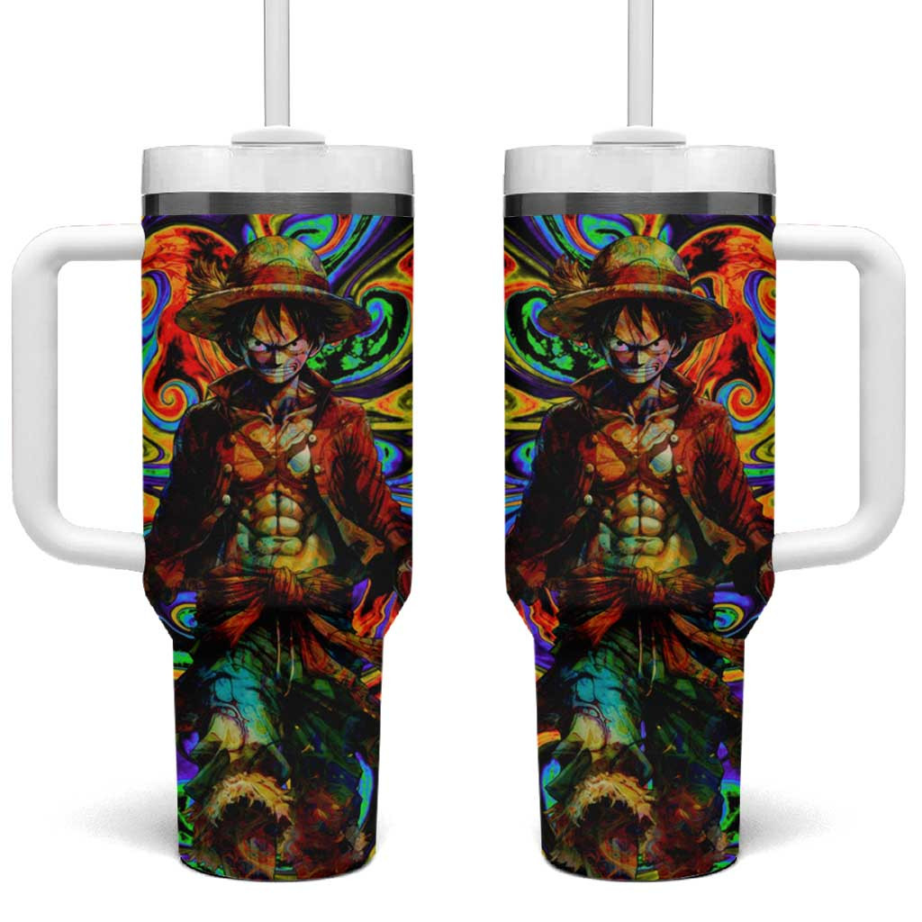 Monkey D Luffy One Piece Tumbler With Handle With Psychedelic Swirl Pirate Energy