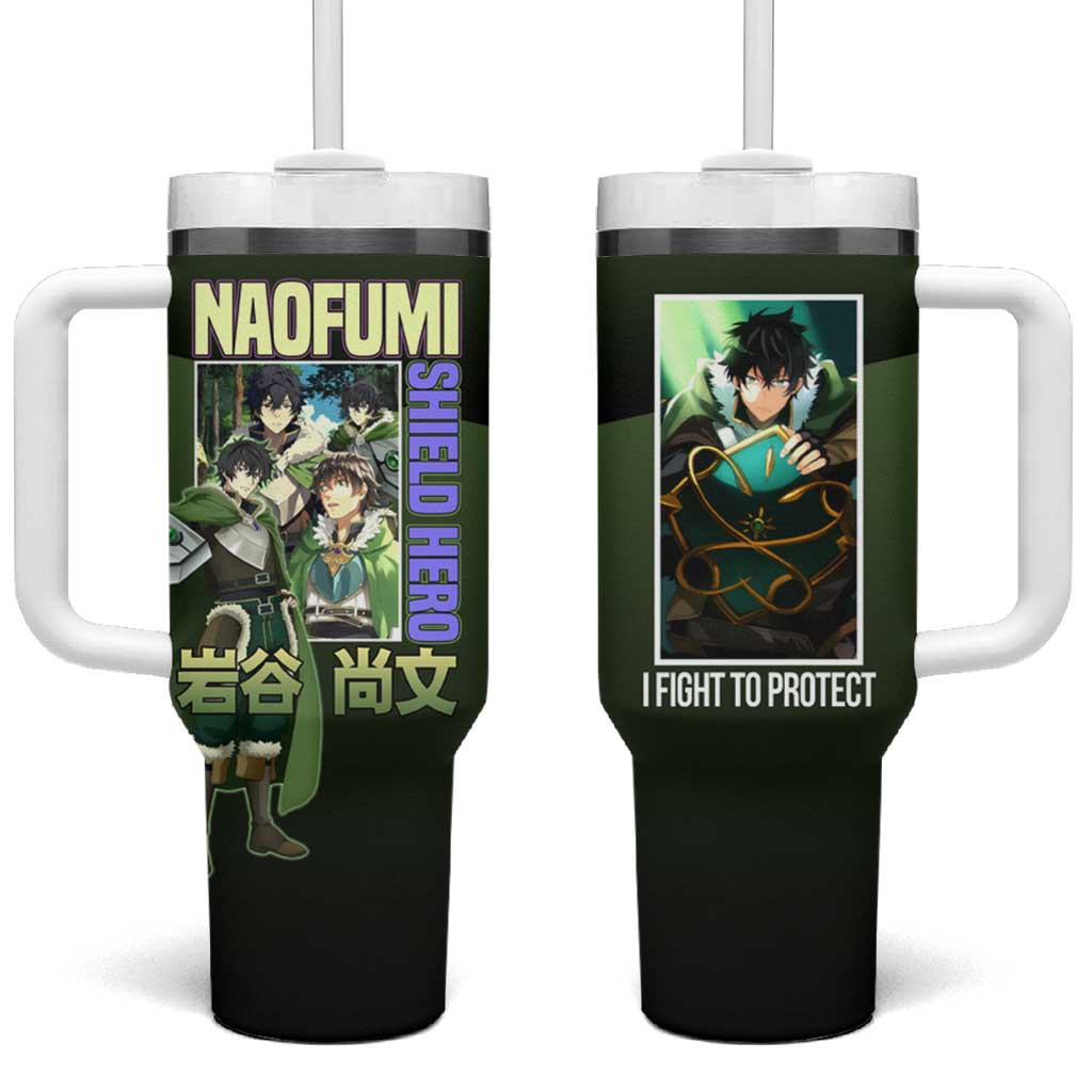 Naofumi Shield Hero Tumbler With Handle With Green Gradient And Anime Character Design