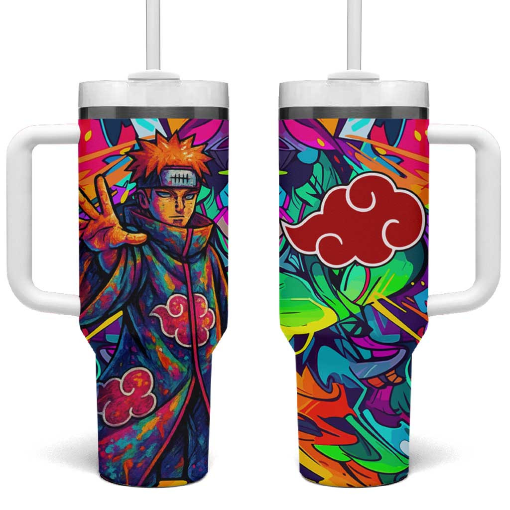 Naruto Akatsuki Urban Pattern Tumbler With Handle With Colorful Abstract Background