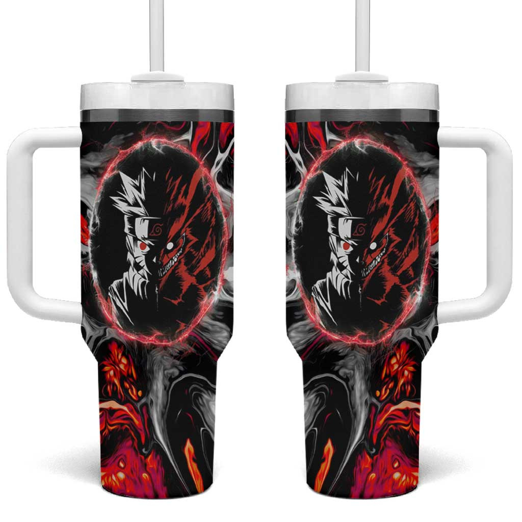Naruto Shippuden Tumbler With Handle With Abstract Red And Black Kurama Energy Design
