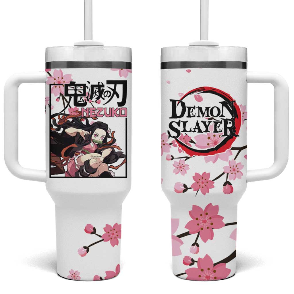 Nezuko Kamado Demon Slayer Tumbler With Handle Elegant Cherry Blossom Streetwear Style