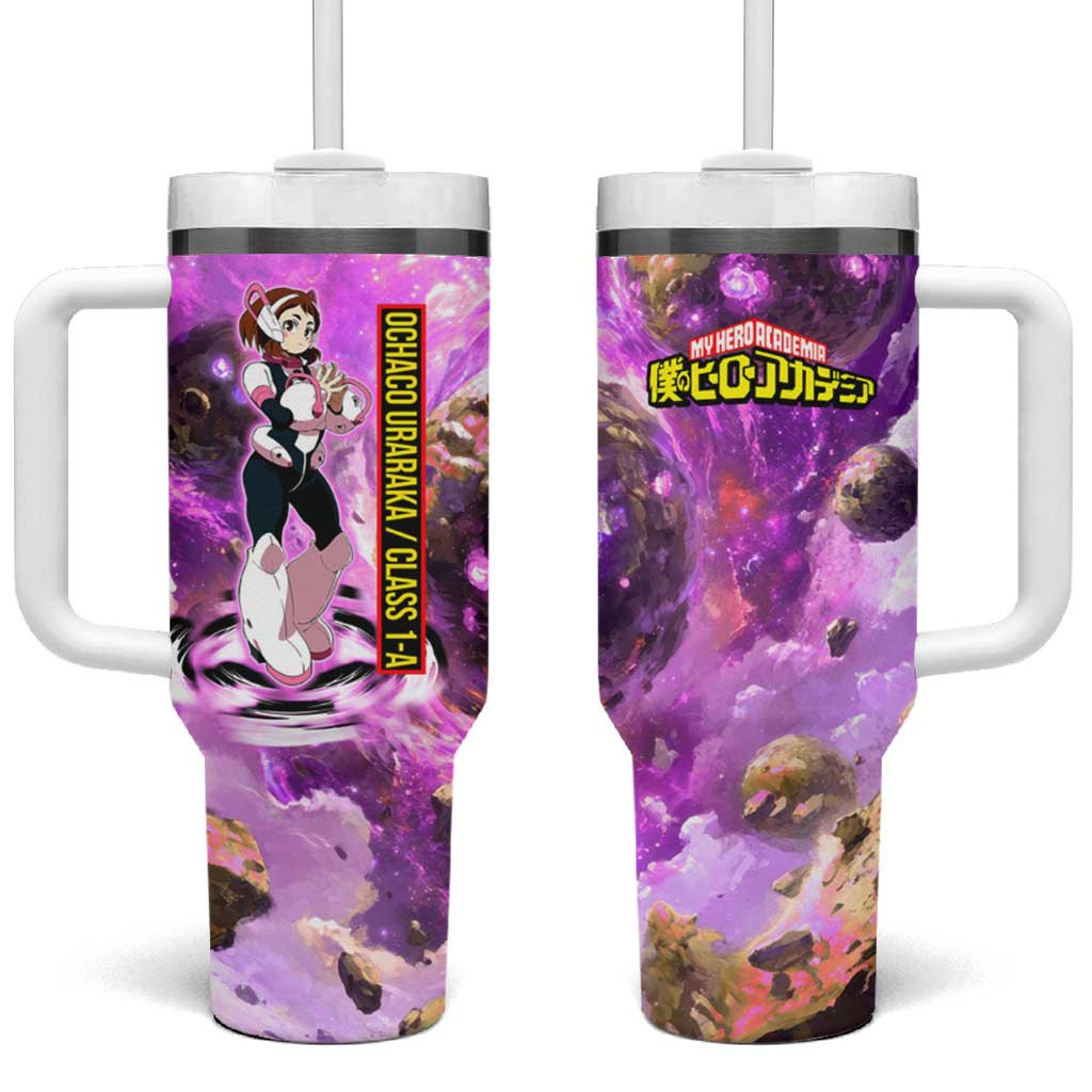 Ochaco Uraraka Purple Galaxy Tumbler With Handle With Floating Rock Design