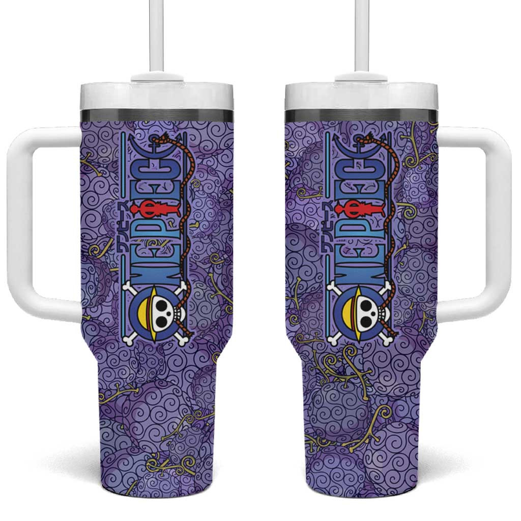 One Piece Gomu Gomu No Mi Pattern Tumbler With Handle And Logo Purple
