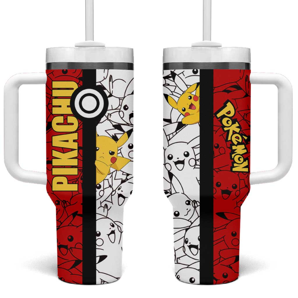 Pikachu Poke Tumbler With Handle Red And White Split Design Graphic