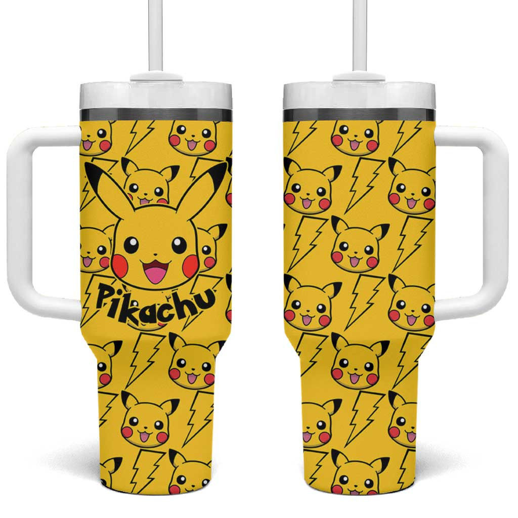 Pikachu Poke Tumbler With Handle With All Over Lightning Bolt Print Cute