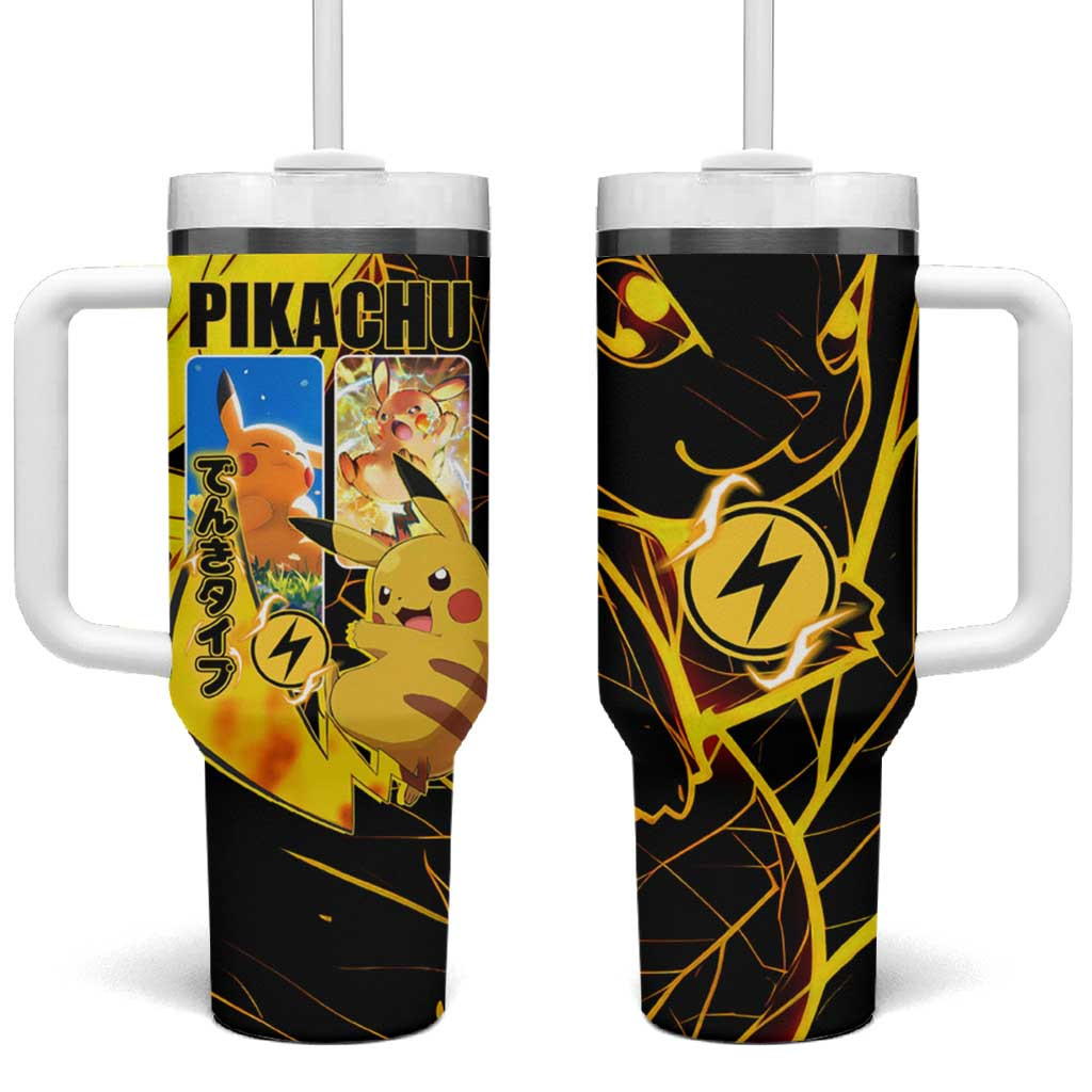 Pikachu Poke Tumbler With Handle With Yellow Lightning Graphic Black Anime