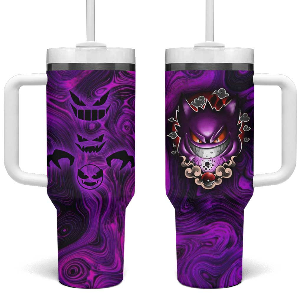 Poke Gengar Tumbler With Handle Purple Ghost Type Swirl Print