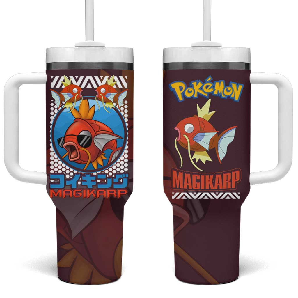 Poke Magikarp Tumbler With Handle With Bold Anime Graphic And Maroon Color Theme