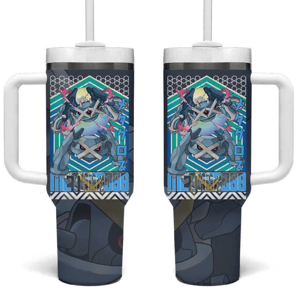 Poke Metagross Tumbler With Handle With Mega Evolution Design And Pokeball Graphics
