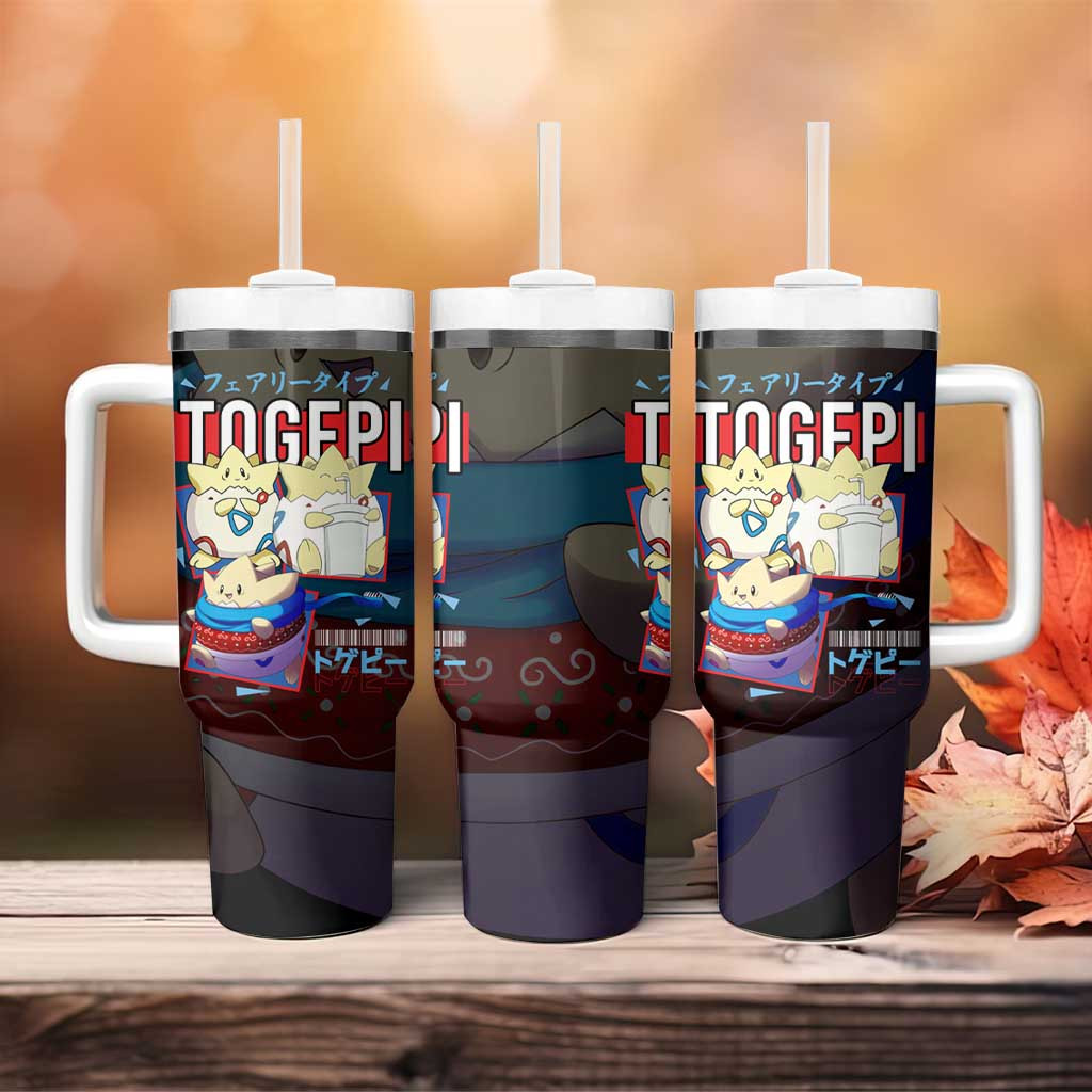 Poke Togepi Tumbler With Handle With Adorable Design In Black And Blue Color Scheme