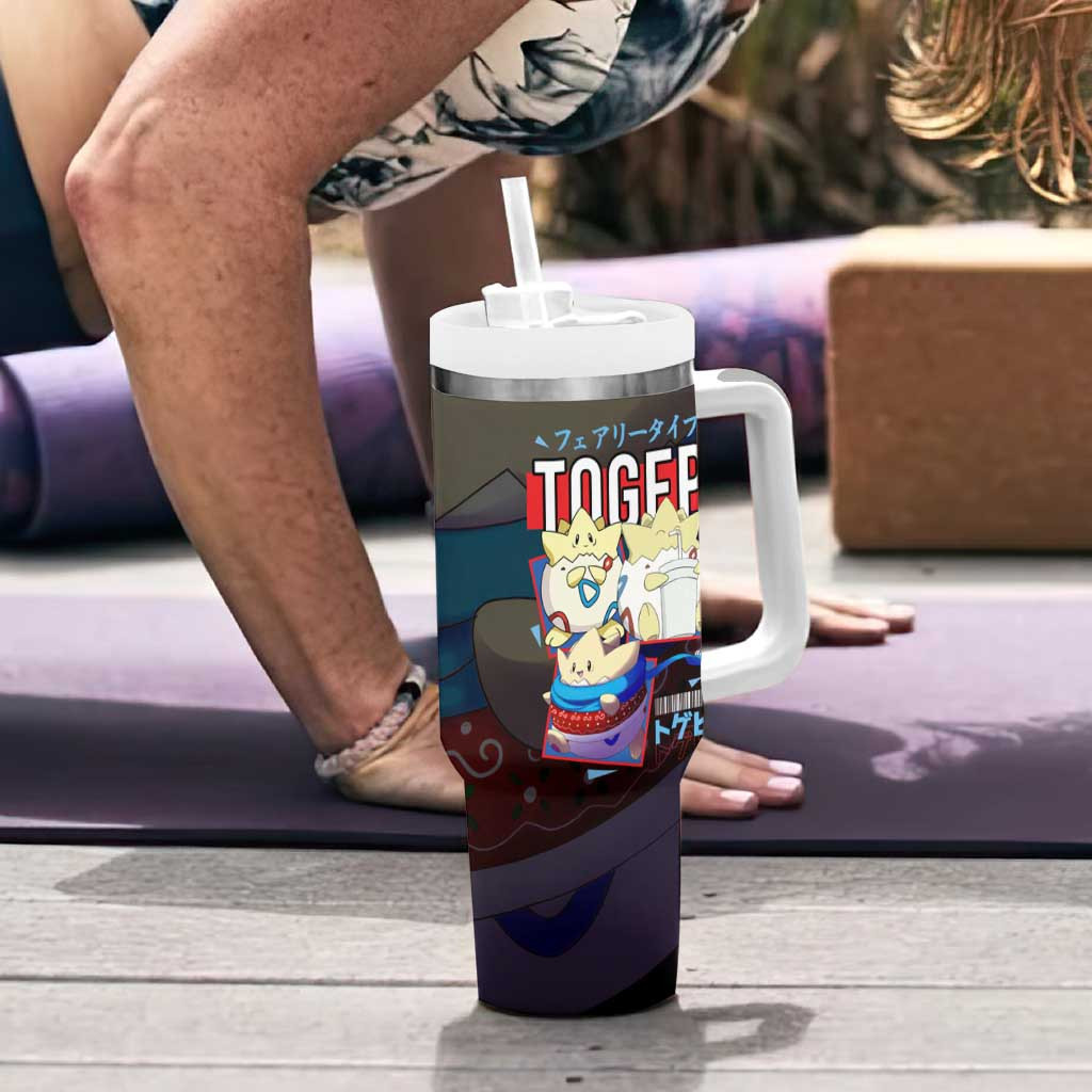 Poke Togepi Tumbler With Handle With Adorable Design In Black And Blue Color Scheme